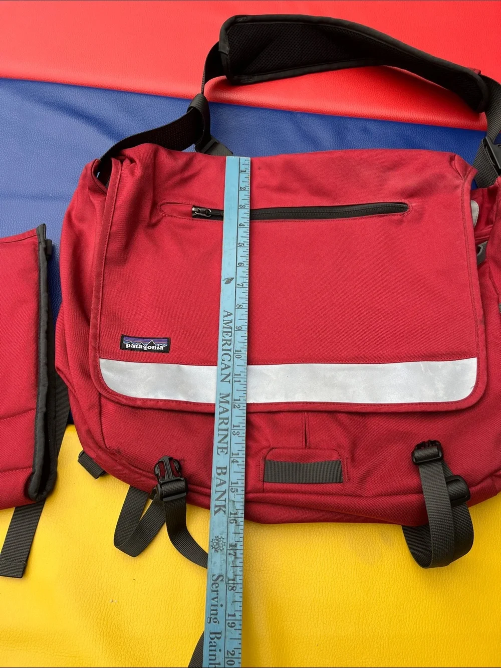Patagonia Red Messenger Bag with laptop sleeve